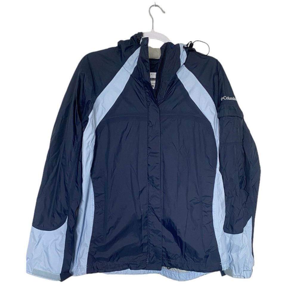 Columbia Sportswear Omni Tech Zip Front Hooded Windbreaker Jacket Blue Sz Large